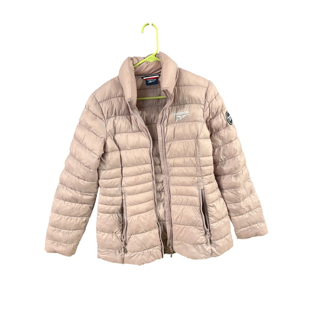 Reebok Womens Puffer Jacket Blush Pink Quilted Full Zip Coat Size Medium